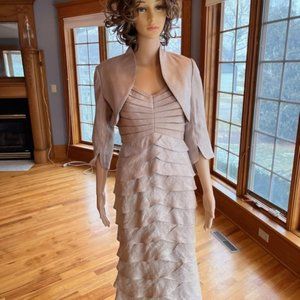 * Adrianna Papell Taupe Organza Dress Jacket Moms Wedding Dress Bridal Gown 2 P